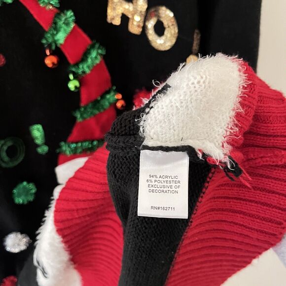 Women's Ugly Christmas Sweater Size XL Santa HO HO HO Embellished Knit Tunic - Picture 4 of 7